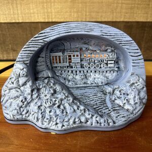 Poppy Candelabra Base Blue Decorative Train Scene Table Lamp -plastic